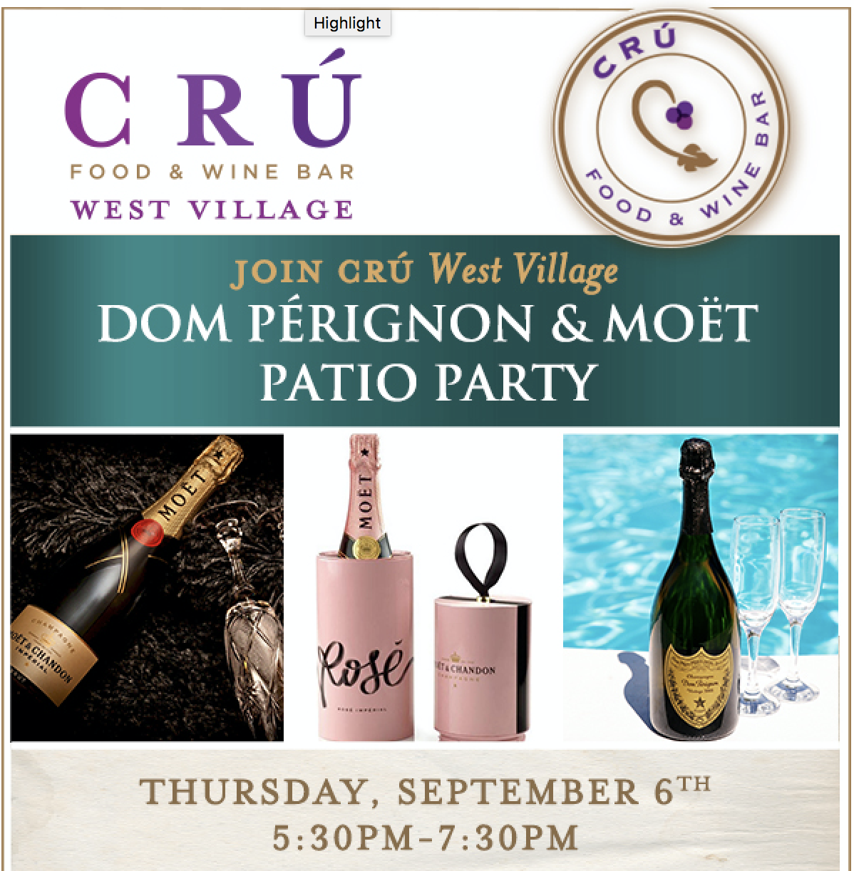 Dom Pérignon & Moët Patio Party at Crú Wine Bar – West Village